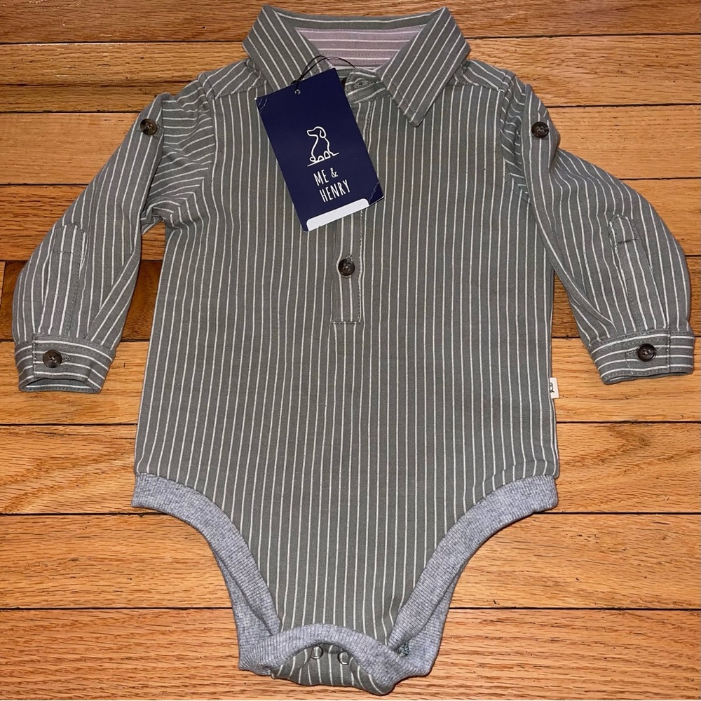 NWT Me & Henry Sage Ripley Jersey Long Sleeve Bodysuit  Boys 6-12 Months